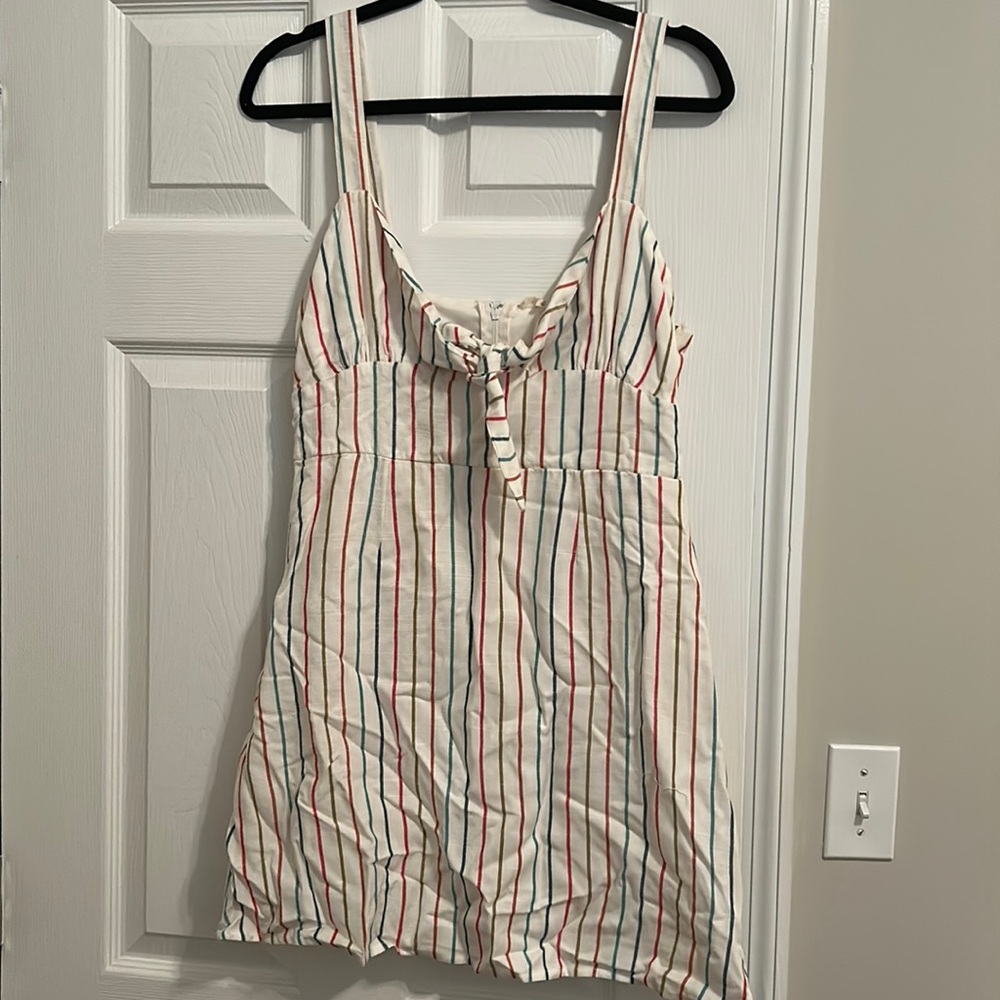 V neck rainbow striped mini dress